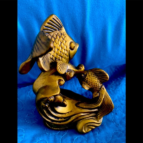 Other - Bronze/copper miniature 5”x4” two fishes-koi or goldfish frolicking in water